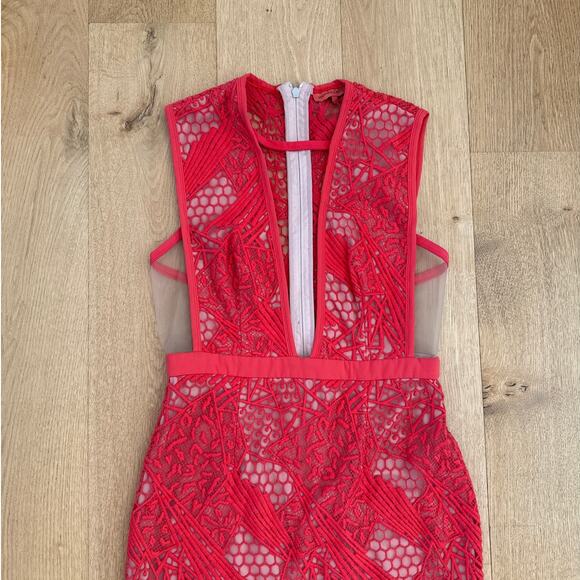 Manning Cartell Lace Midi Dress Gallery Views Size L Red Nude - Picture 2 of 5